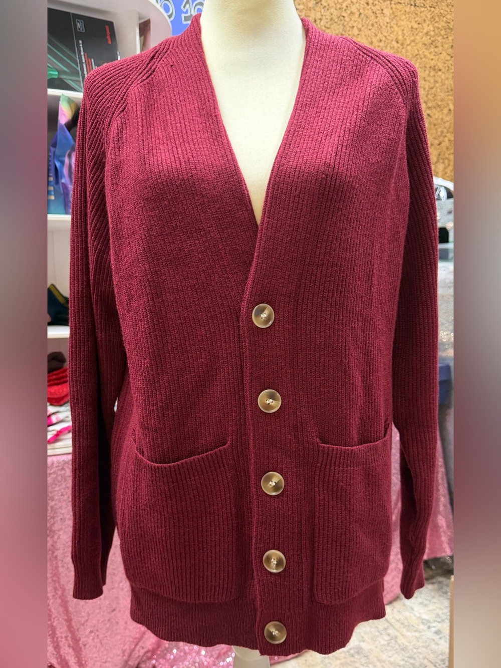 Sail wind Deep Berry Button-Front Men’s Cardigan, size M, NWT